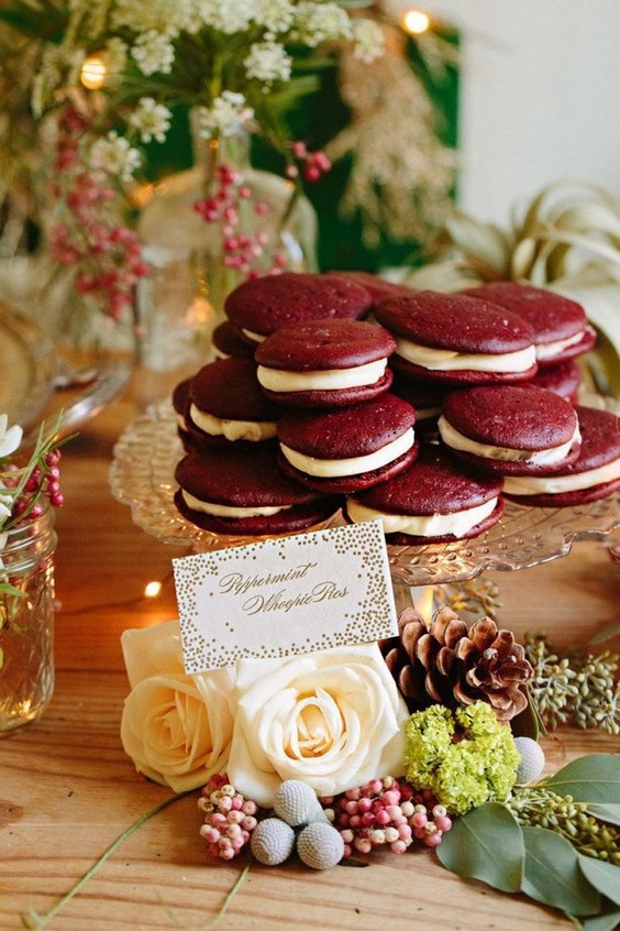 burgundy macaron wedding centerpiece