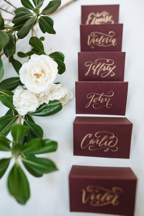 burgundy place cards