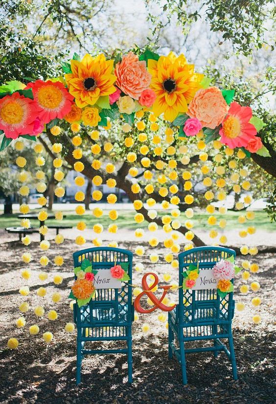 colorful paper flowers wedding arch