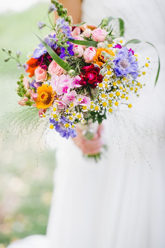 spring wedding flowers - colorful summer wedding bouquet