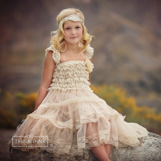 country ruffles flower girl dress