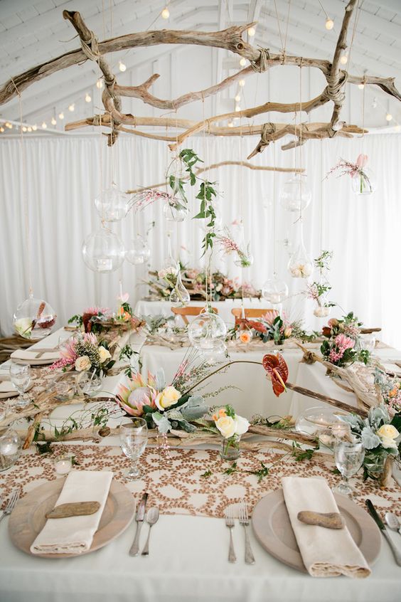 driftwood-themed wedding reception