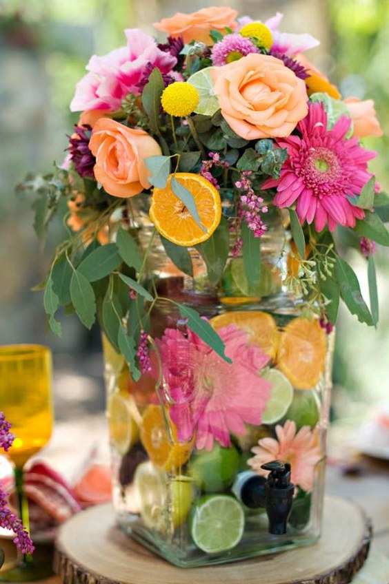 fruit + flower wedding centerpiece