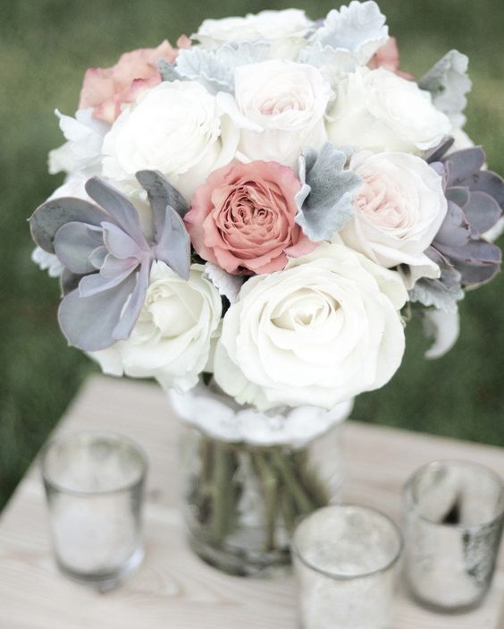 grey and white wedding bouquet