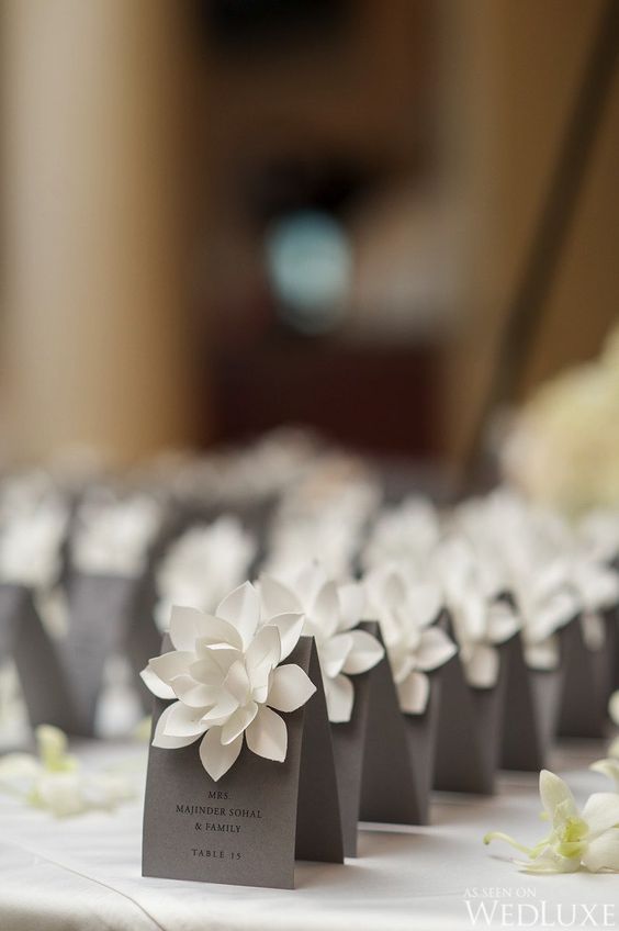 grey and white wedding favor bags