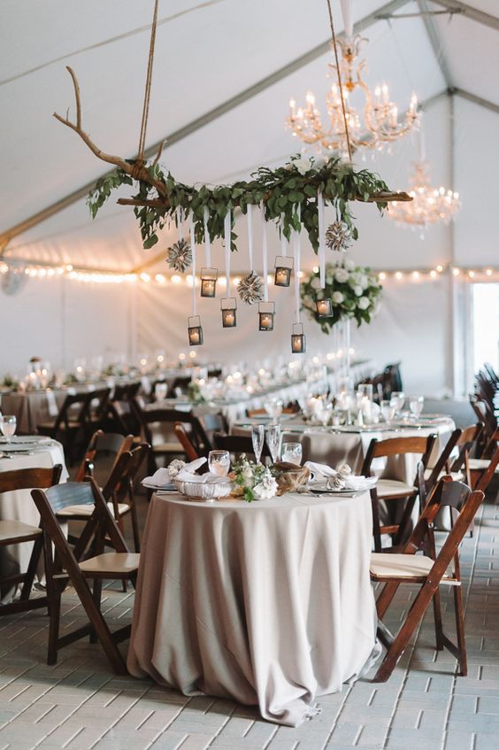 hanging driftwood wedding centerpiece