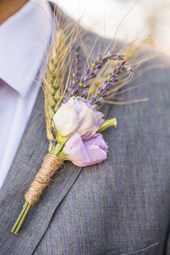 lavender and wheat wedding boutonniere