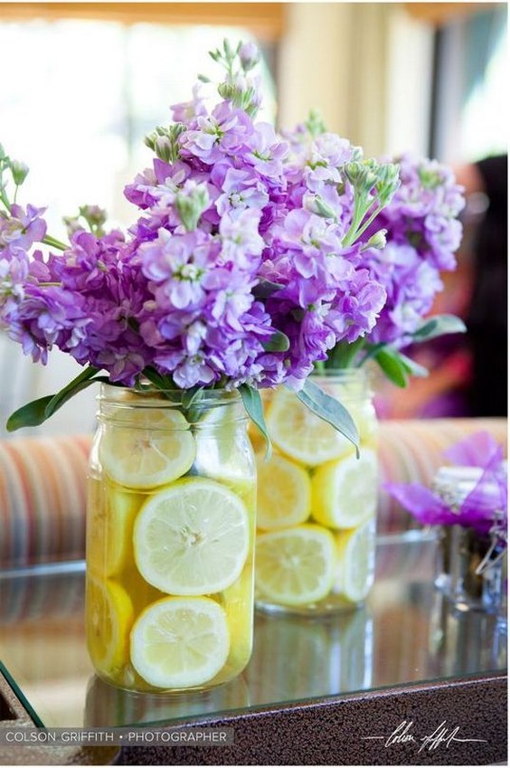 lilac and yellow wedding centerpiece