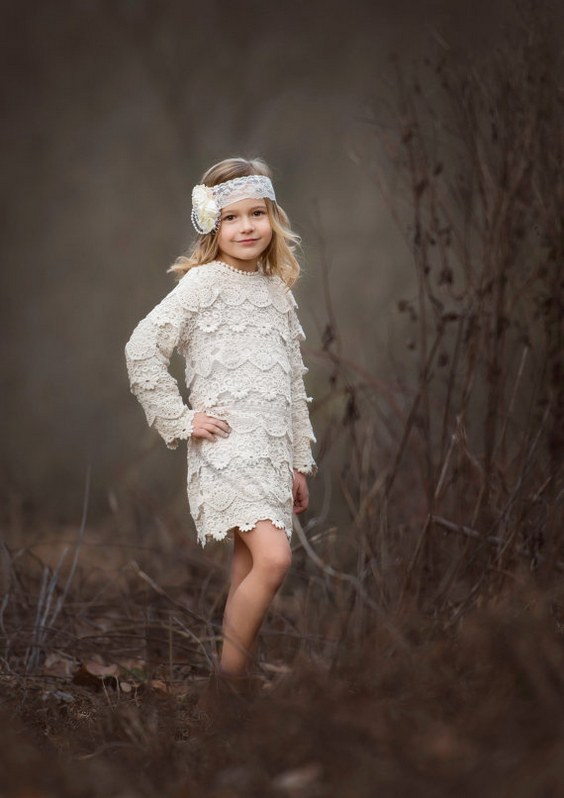 long sleeve crochet country flower girl dress