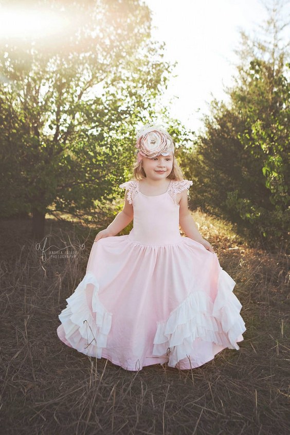 maxi blush pink flower girl dress