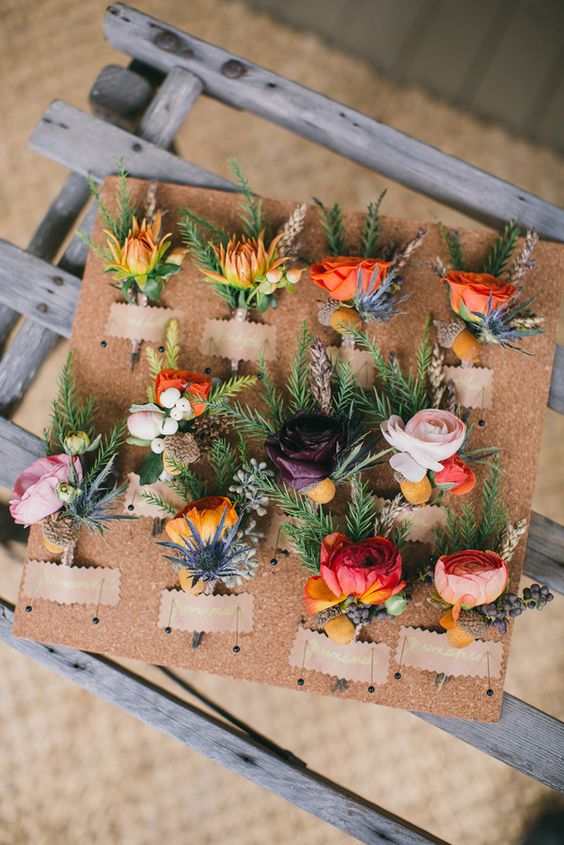 mixed wedding boutonnieres