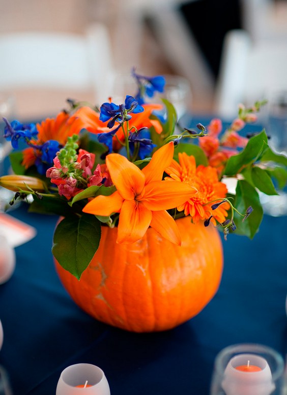 orange and blue wedding centerpiece