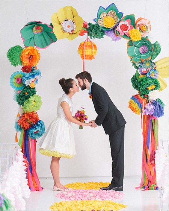 paper flower wedding arch idea