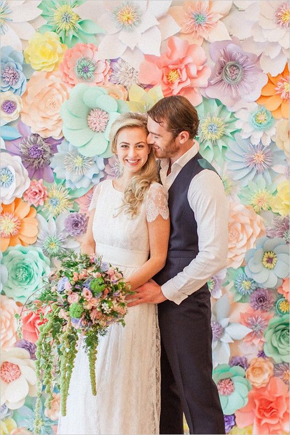 pastel paper flower wedding backdrop