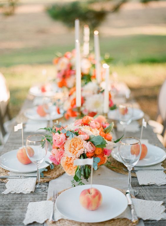 peach inspired wedding tablescape