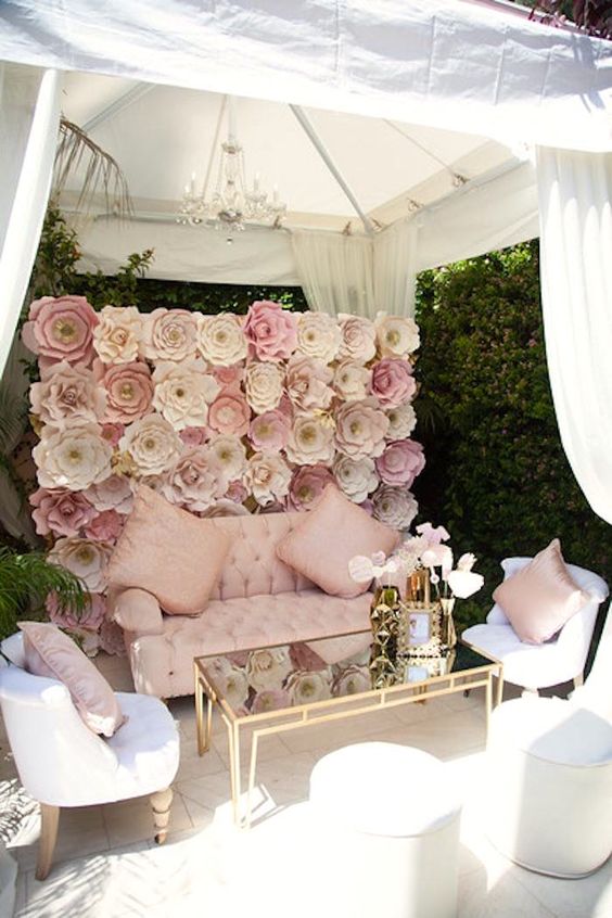 pink paper flowers wedding backdrop