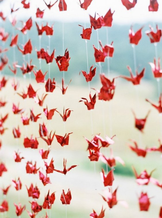 red origami wedding backdrop