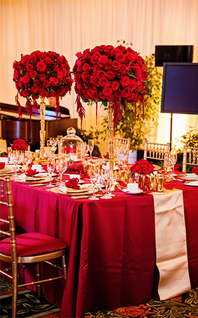 red tall wedding centerpiece