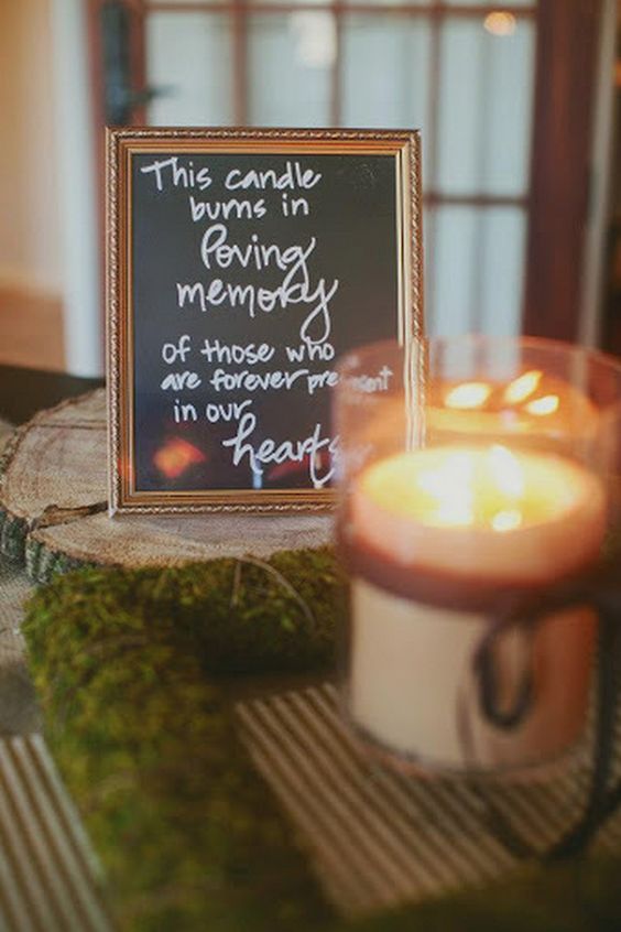 rustic candle wedding sign to honor deceased love ones