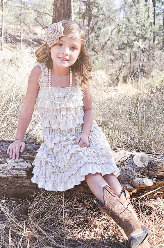 rustic country lace flower girl dress idea