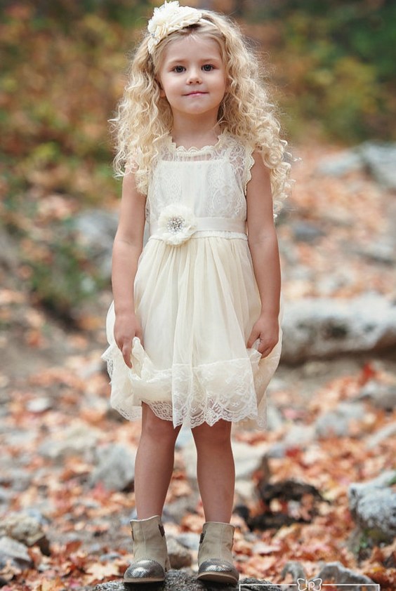 rustic country lace flower girl dress