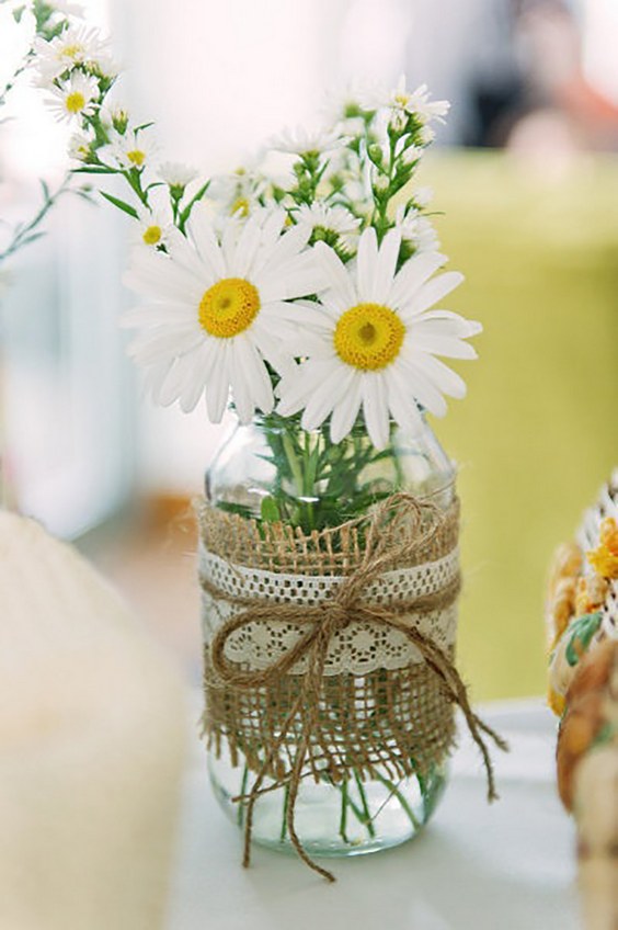 rustic daisies burlap mason jar wedding centerpiece