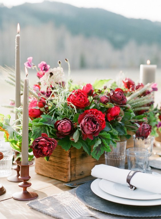 rustic red wedding centerpiece