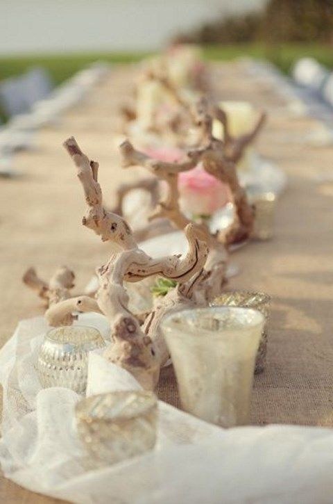 simple beach driftwood wedding centerpiece