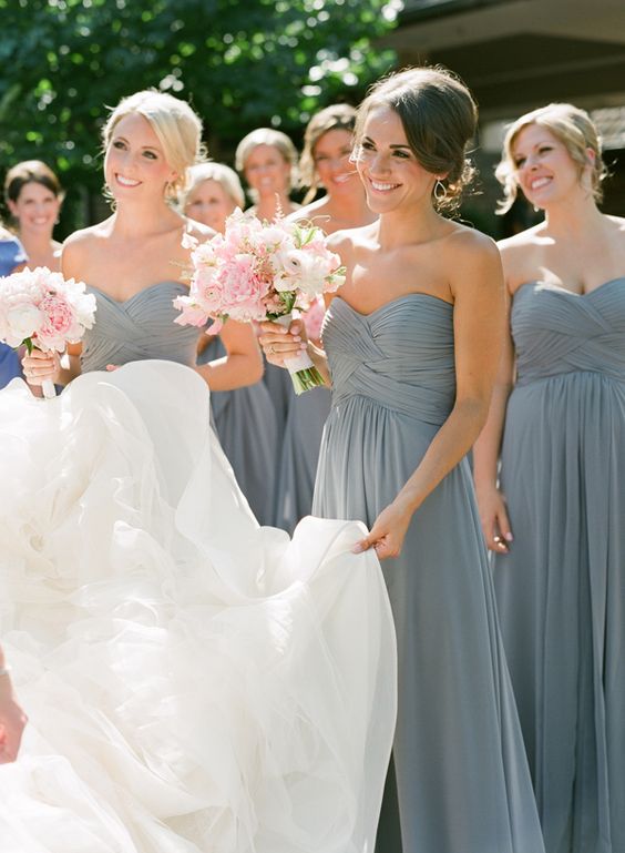 strapless grey bridesmaid dresses