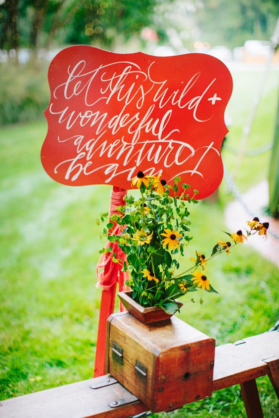 vintage red wedding sign