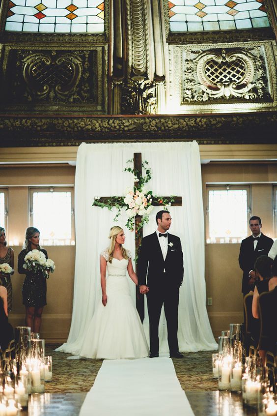 wedding backdrop with the cross