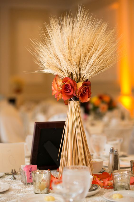 wheat fall wedding centerpiece