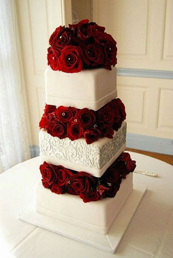 white and red wedding cakes