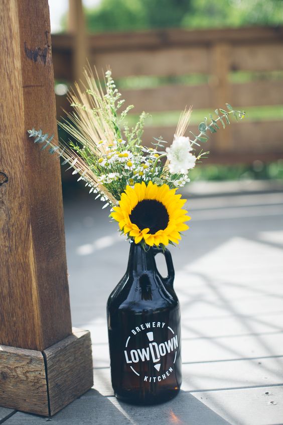 wildflowers wheat sunflower wedding decor