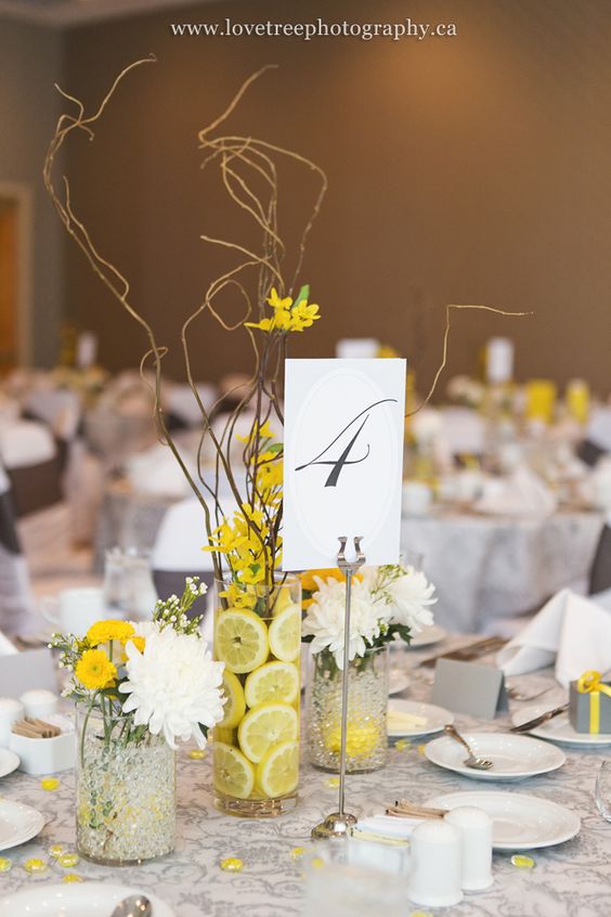 yellow summer wedding centerpiece