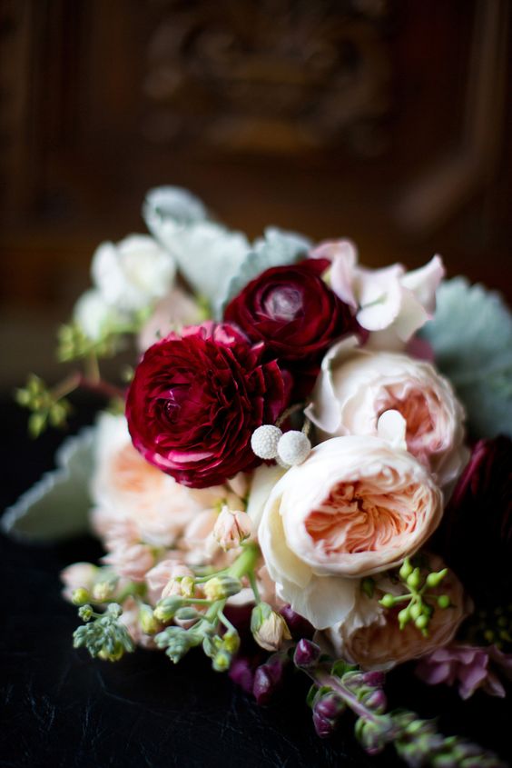 Blush Pink and Burgundy Garden Rose Bouquet