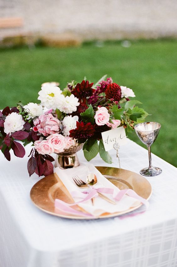 30 Burgundy and Blush Wedding Ideas & Colors 2024 7 Blush and Burgundy Fall Wedding Table