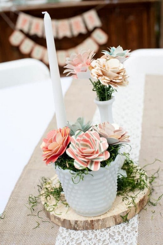 diy woodsy wedding paper flower wedding centerpiece
