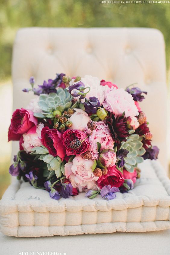 Peony, Rose & Succulent bouquet in Berry, Blush & Mint Wedding Bouquet