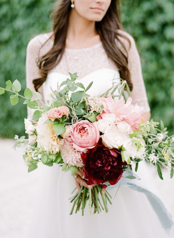 Spring Blush and Burgundy Wedding Bouquet