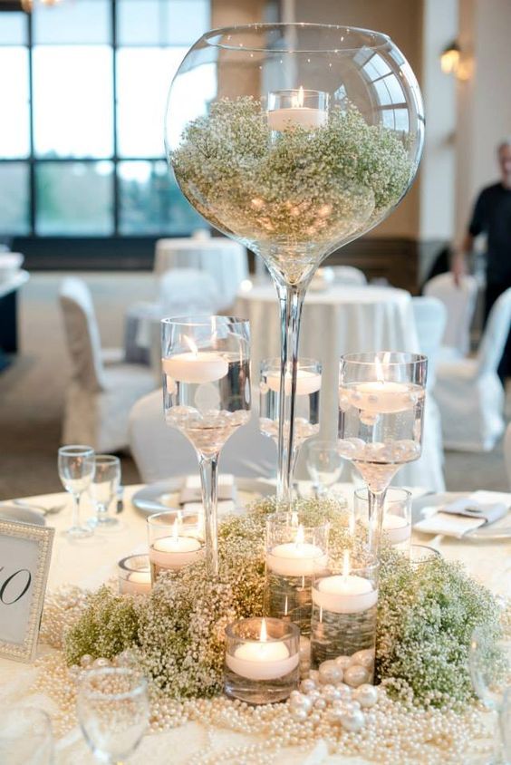 baby breath wsedding reception centerpiece idea via erin gilmore photography