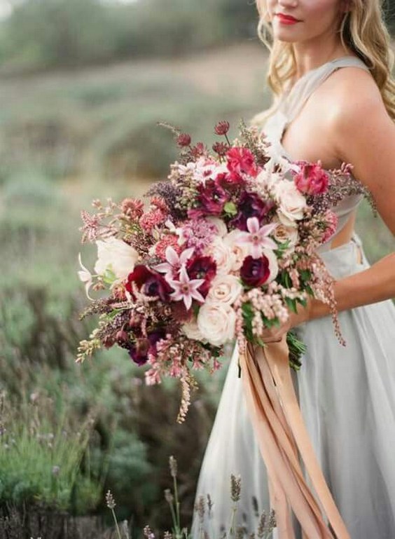 30 Burgundy and Blush Wedding Ideas & Colors 2024 24 fall burgundy blush wedding bouquet