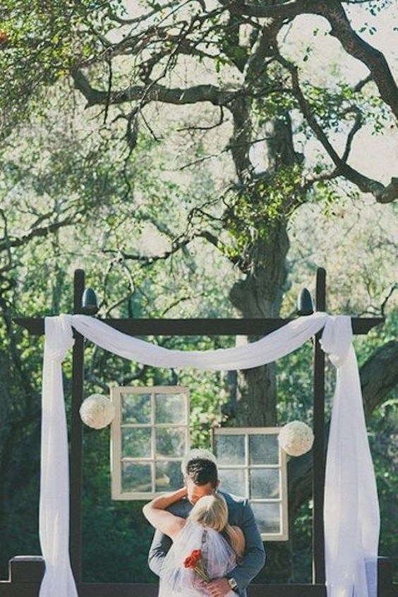 simple backyard window wedding backdrop