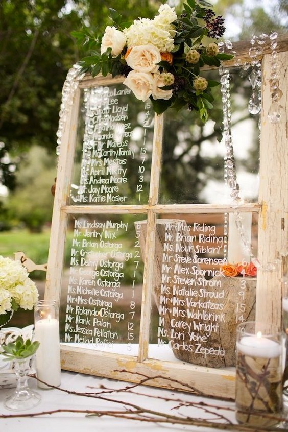 vintage old window wedding seating chart