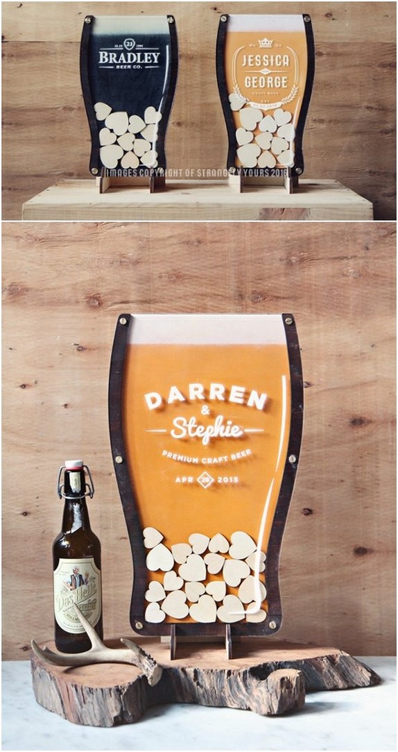 beer drop hearts wedding guest book