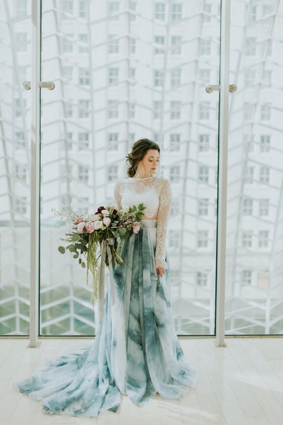 blue-tied-dyed-two-piece-wedding-dress