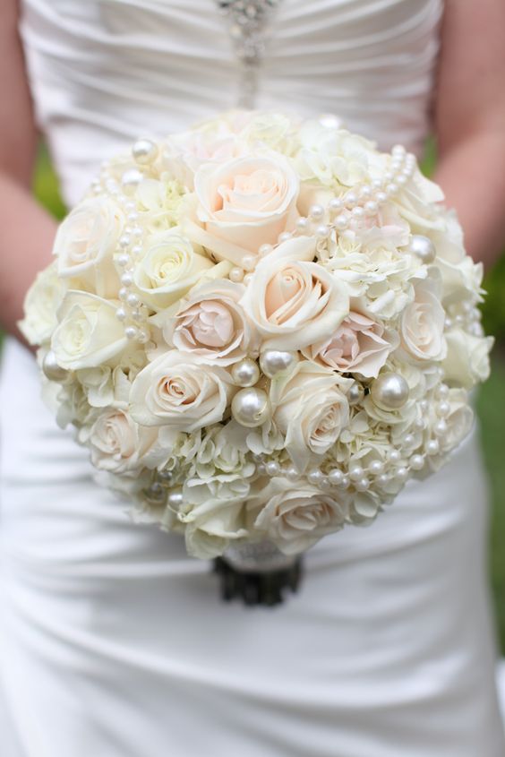 Blush Pink & White Bridal Bouquet with Pearls
