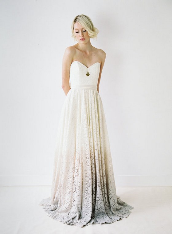 boho dip dyed lace wedding gown