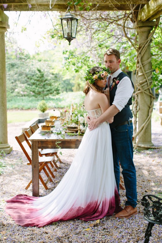 boho dip dyed purple wedding dress