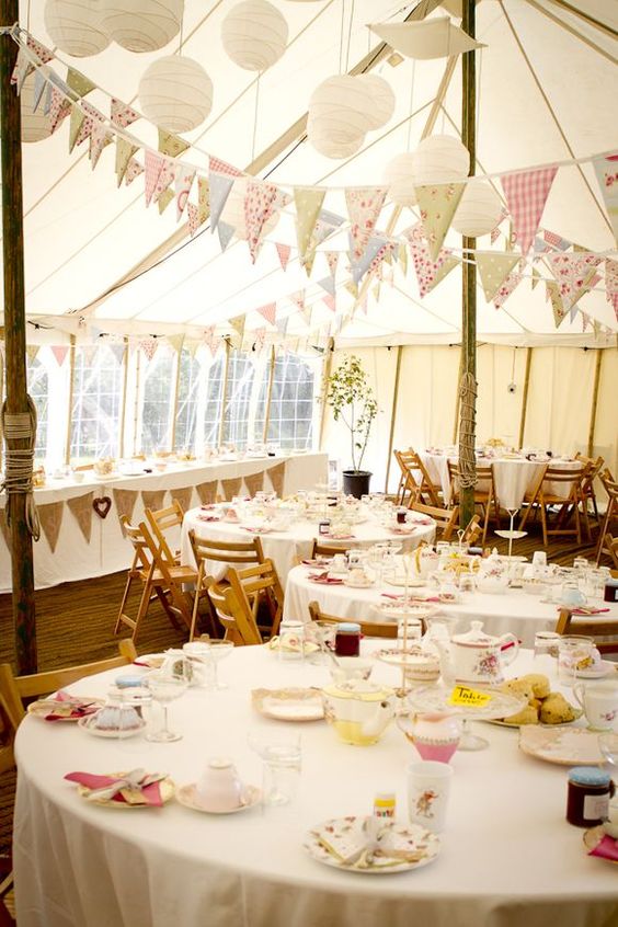 Boho bunting wedding tent decor